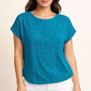 Anthropologie Teal Eyelet Blouse